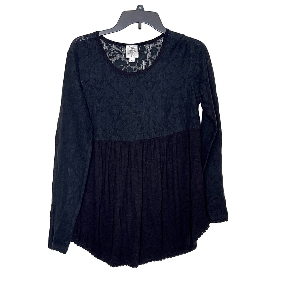 Ivy‎ Jane Women Top Tunic Baby Doll Floral Lace Long Sleeve Ruffles Black XS
